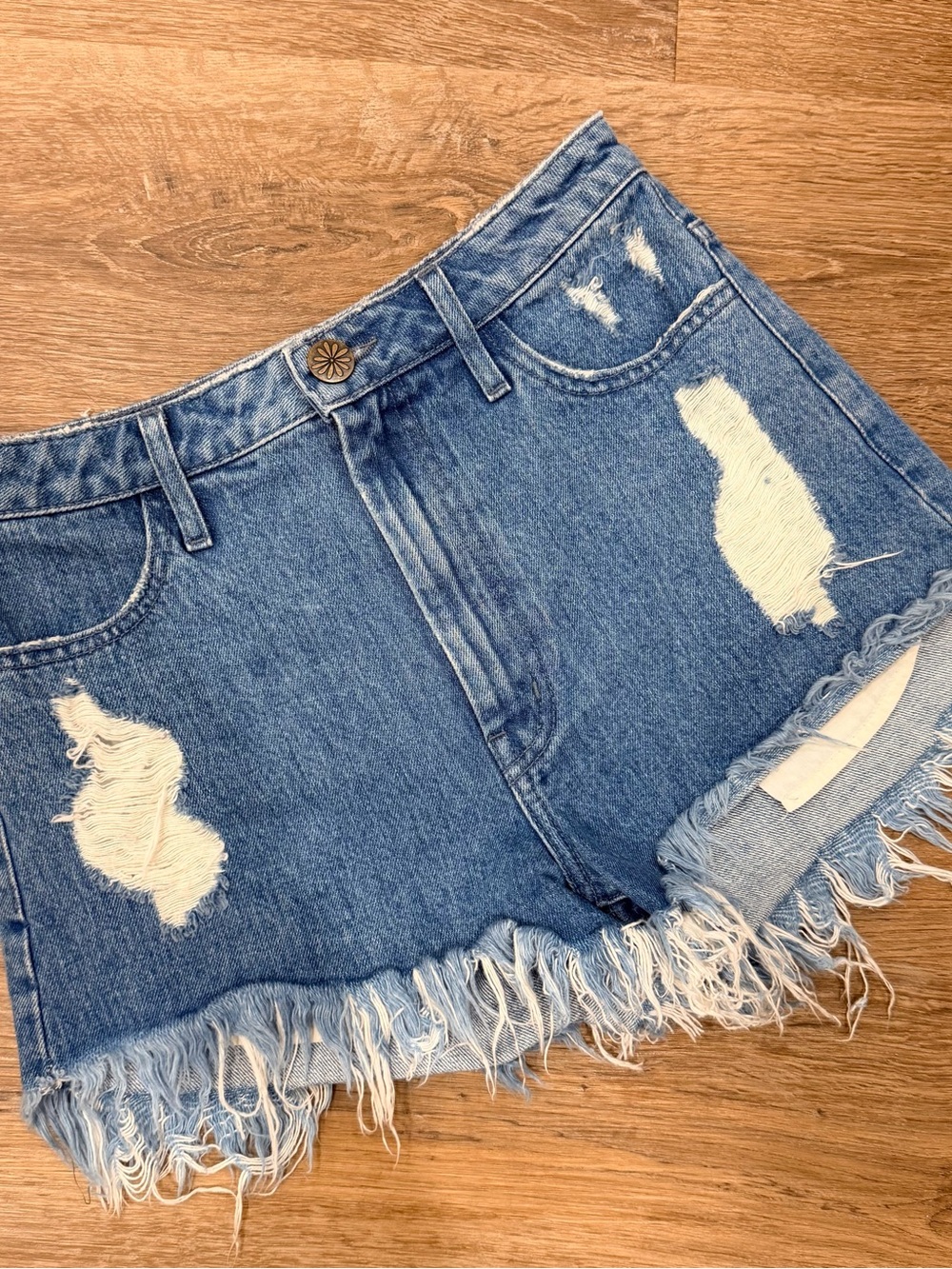 Show Me Your MuMu Light Blue Distressed Denim Cutoff Shorts